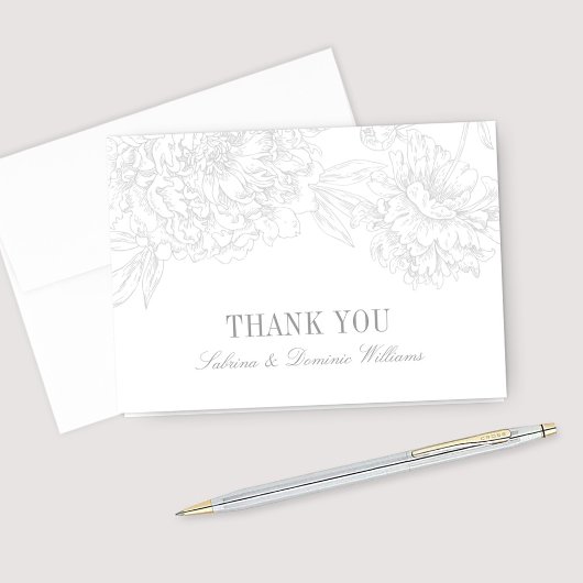 Silver Floral Peony Wedgram Dankeskarte