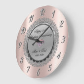 Silver Floral Rose Gold 25. Hochzeit Große Wanduhr (Winkel)