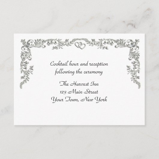 Silver Floral Scroll Border Empfang Card Begleitkarte (Vorderseite)