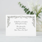 Silver Floral Scroll Border Empfang Card Begleitkarte (Stehend Vorderseite)