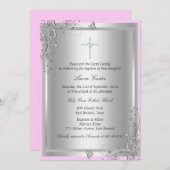 Silver Floral Taufen/Christening Einladung (Vorne/Hinten)