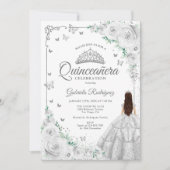Silver Floral Watercolor Rose Quinceanera Einladung (Vorderseite)