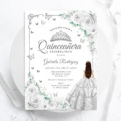 Silver Floral Watercolor Rose Quinceanera Einladung