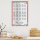 Silver Floral Wedding Chart 24x36 Poster (Küche)