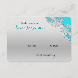 Silver Floral Wedding Reply Türkis RSVP Karte