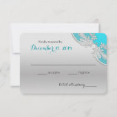 Silver Floral Wedding Reply Türkis RSVP Karte (Vorderseite)