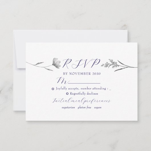 Silver Floral Wedding RSVP Card (Vorderseite)