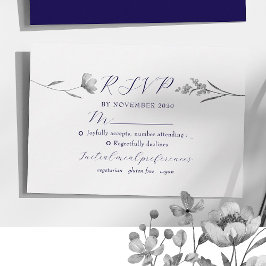 Silver Floral Wedding RSVP Card Karte