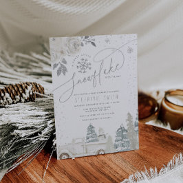 Silver Floral Winter Snowflake Babydusche Einladung