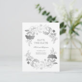 Silver Floral Wreath | Peonies Save the Date Ankündigungspostkarte (Stehend Vorderseite)