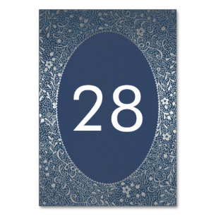 Silver Florals Navy Elegant Wedding Tischnummer
