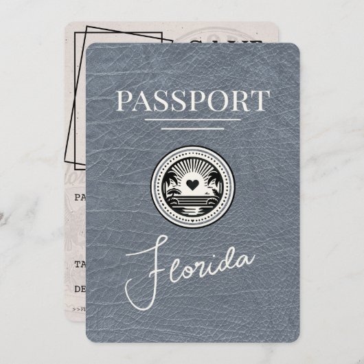 Silver Florida Passport Save the Date (Vorne/Hinten)