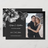 Silver Flowers Black Wedding Save The Date (Vorne/Hinten)