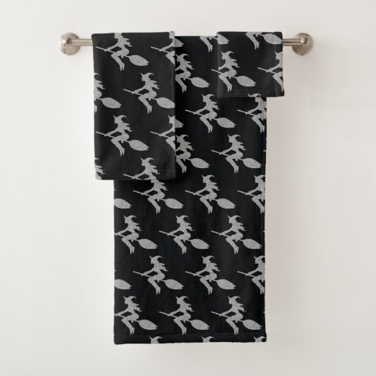 Silver Flying Hexe Halloween Badhandtuch Set (Insitu)