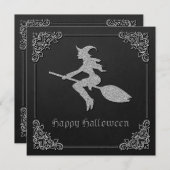 Silver Flying Hexe Halloween Einladung (Vorne/Hinten)