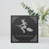 Silver Flying Hexe Halloween Einladung (Stehend Vorderseite)