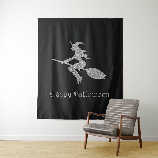Silver Flying Hexe Halloween Foto Hintergrund Wandteppich (Beispiel)