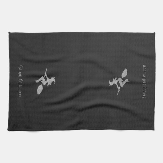 Silver Flying Hexe Halloween Geschirrtuch (Horizontal)