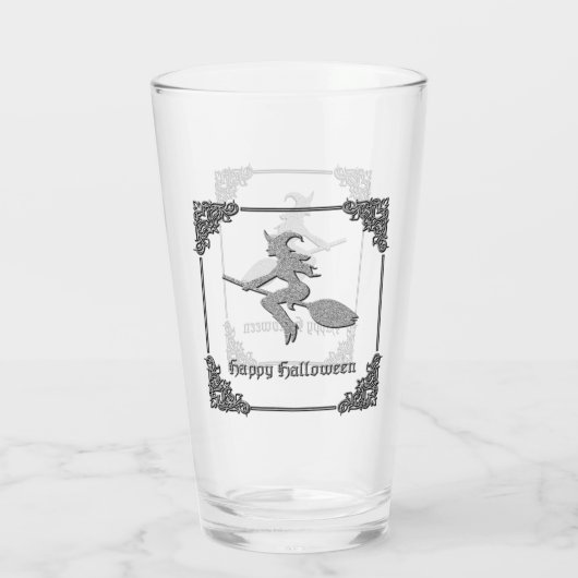 Silver Flying Hexe Halloween Glas (Rückseite)