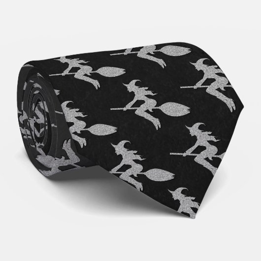 Silver Flying Hexe Halloween Krawatte (Gerollt)
