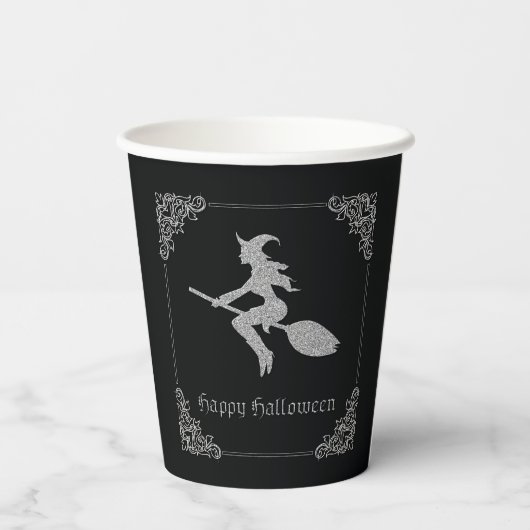 Silver Flying Hexe Halloween Pappbecher (Rückseite)