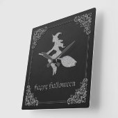Silver Flying Hexe Halloween Quadratische Wanduhr (Winkel)