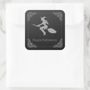 Silver Flying Hexe Halloween Quadratischer Aufkleber