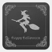 Silver Flying Hexe Halloween Quadratischer Aufkleber (Vorderseite)
