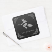 Silver Flying Hexe Halloween Quadratischer Aufkleber (Umschlag)