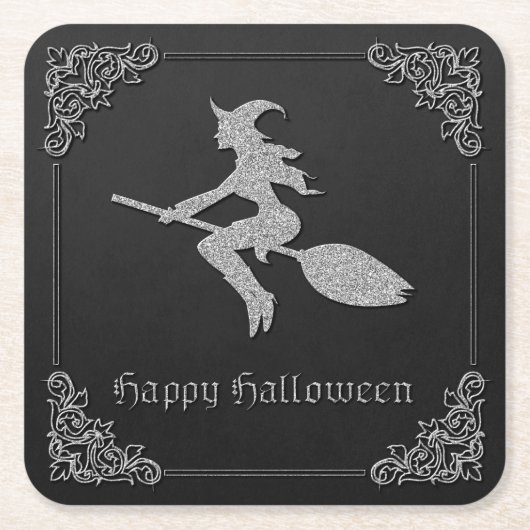 Silver Flying Hexe Halloween Rechteckiger Pappuntersetzer (Vorderseite)