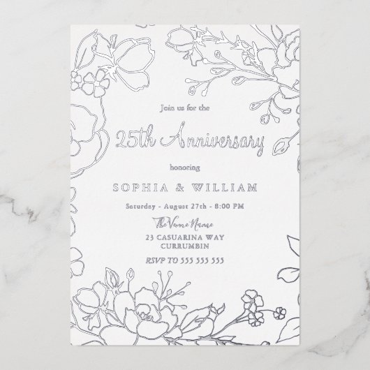 Silver Foil 25. Hochzeitstag Folieneinladung (Vorderseite)