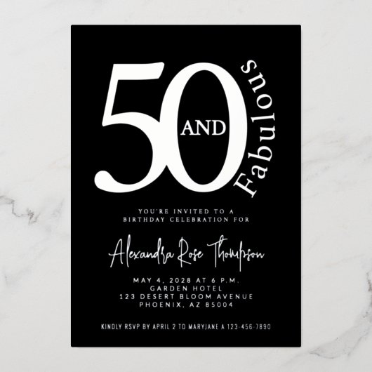 Silver Foil 50 and Fabulous 50th Birthday Party Folieneinladung (Vorderseite)