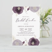 Silver Foil and Purple Flowers Bridal Luncheon Einladung (Stehend Vorderseite)