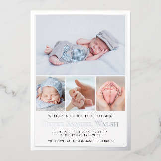 Silver Foil Baby Boy Geburtshilfekarte Folieneinladung