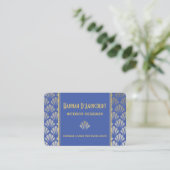 Silver Foil & Blue Art Deco Fans Muster Chic Visitenkarte (Stehend Vorderseite)