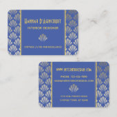 Silver Foil & Blue Art Deco Fans Muster Chic Visitenkarte (Vorne/Hinten)