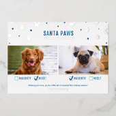 Silver Foil & Blue Santa Paws Zwei Hunde Foto Card Folien Feiertagskarte (Vorderseite)