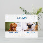 Silver Foil & Blue Santa Paws Zwei Hunde Foto Card Folien Feiertagskarte (Stehend vorne)