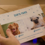 Silver Foil & Blue Santa Paws Zwei Hunde Foto Card Folien Feiertagskarte<br><div class="desc">Niedliche "Santa Paws kommt in die Stadt" zwei Hunde Weihnachtsfotokarte mit unschönen oder schönen Markierungen und echten Folienakzenten!</div>