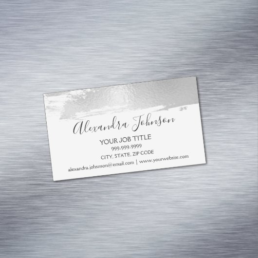 Silver Foil Brush Stroke Modernste und elegante Magnetische Visitenkarte (Beispiel)