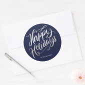 Silver Foil Calligraphic Happy Holidays Custom Runder Aufkleber (Umschlag)