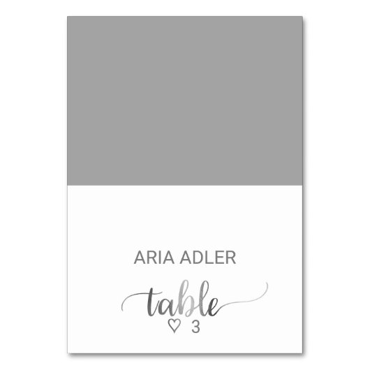 Silver Foil Calligraphy Wedding Escort Platzkarten Tischnummer (Vorderseite)