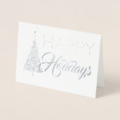 Silver Foil Christmas Tree Happy Holidays Foto Folienkarte (Vorderseite)