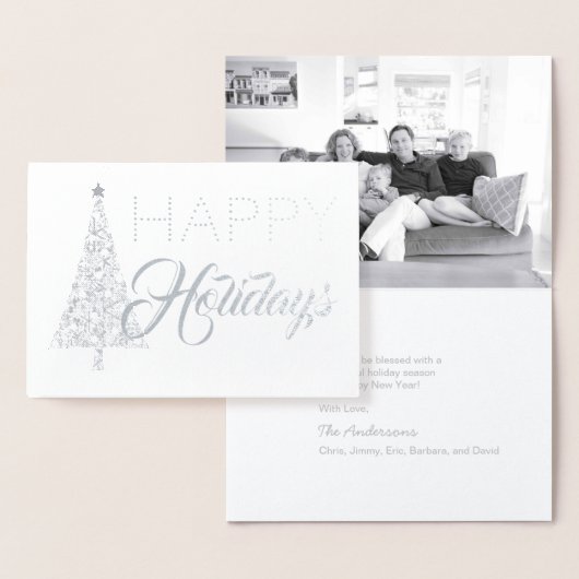 Silver Foil Christmas Tree Happy Holidays Foto Folienkarte (Anzeige)