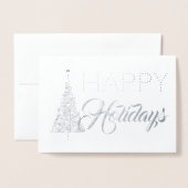 Silver Foil Christmas Tree Happy Holidays Foto Folienkarte (Vorderseite mit Umschlag)