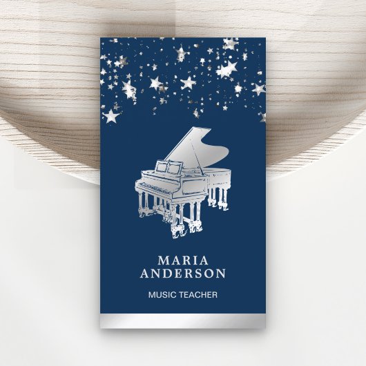 Silver Foil Confetti Grand Piano Musiker Pianist Visitenkarte