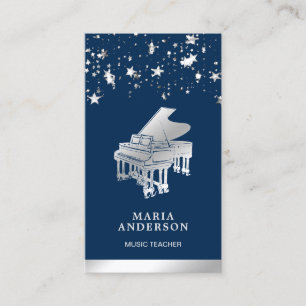 Silver Foil Confetti Grand Piano Musiker Pianist Visitenkarte