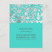 Silver Foil Confetti Save the Date Aquamarin Ankündigungspostkarte (Vorderseite)