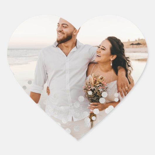 Silver Foil Confetti Wedding Foto Herz-Aufkleber (Vorderseite)
