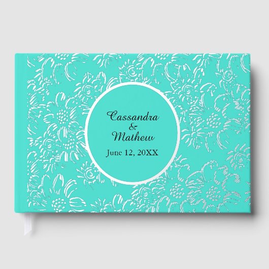 Silver Foil Daisies Floral Turquoise Wedding Gästebuch (Vorderseite)